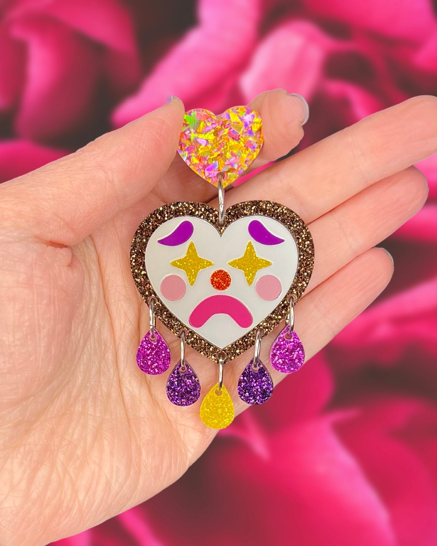 Pink Pony Clown Statement Earrings