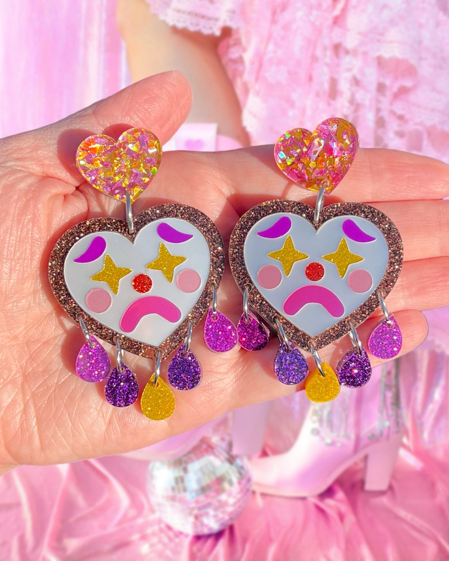 Pink Pony Clown Statement Earrings