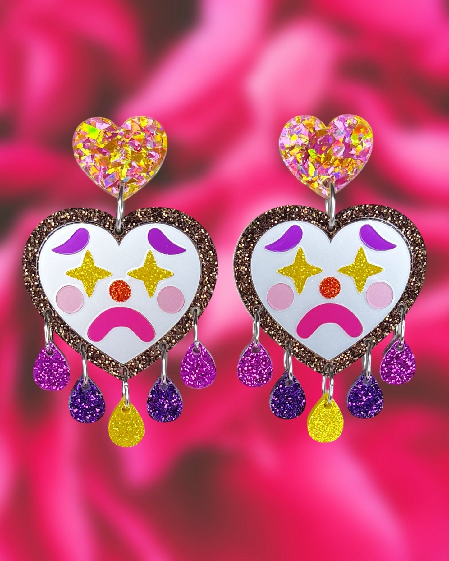 Pink Pony Clown Statement Earrings