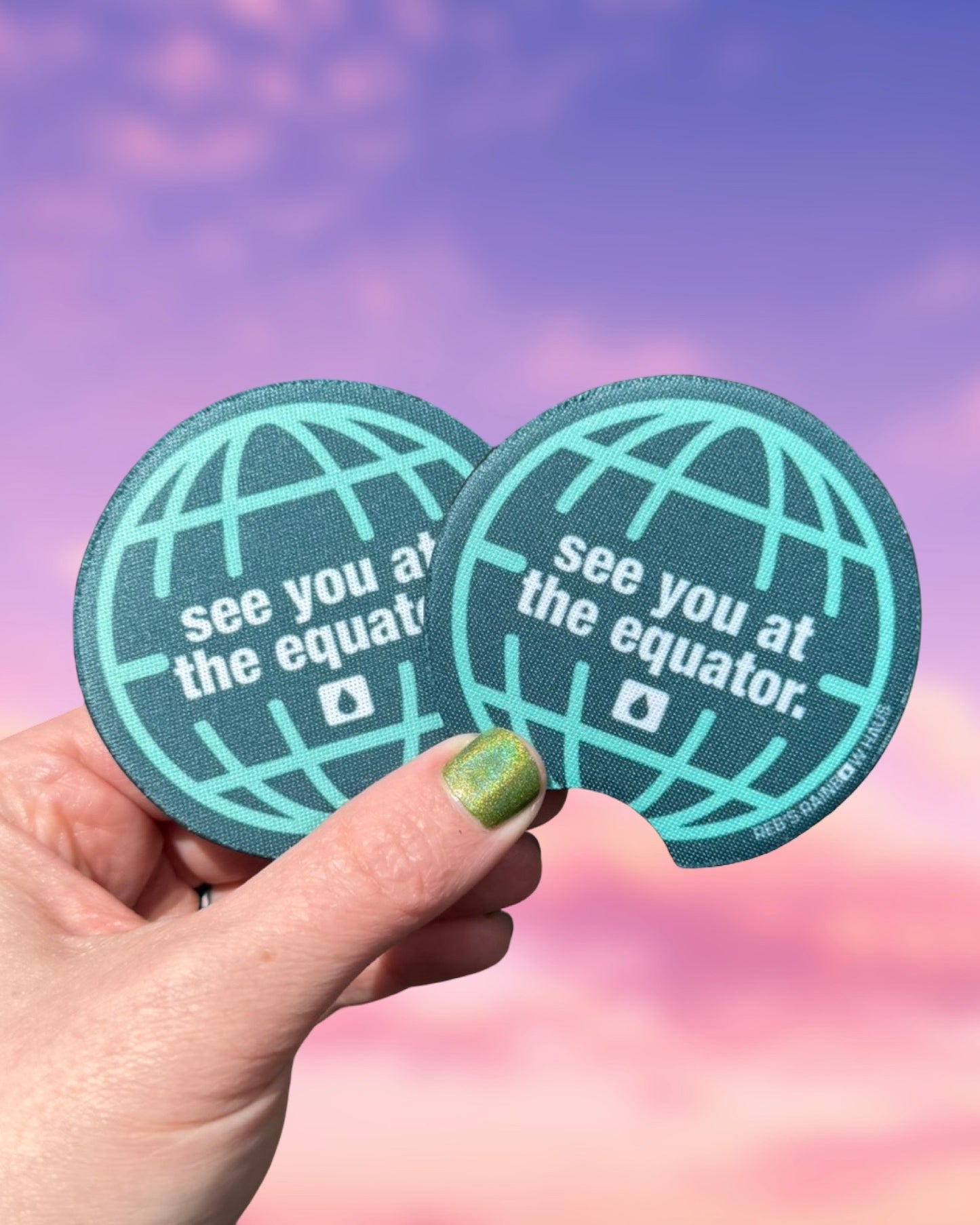 See You at the Equator Car Coasters