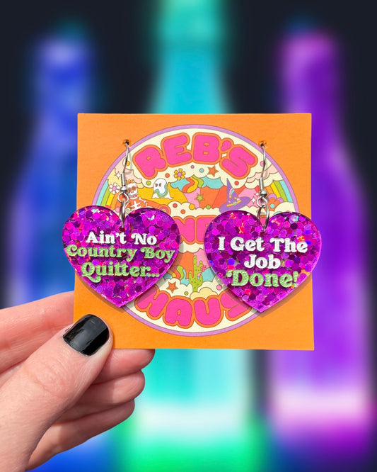 Pink Glitter Midwest Princess Lyric Earrings (Zero Waste)