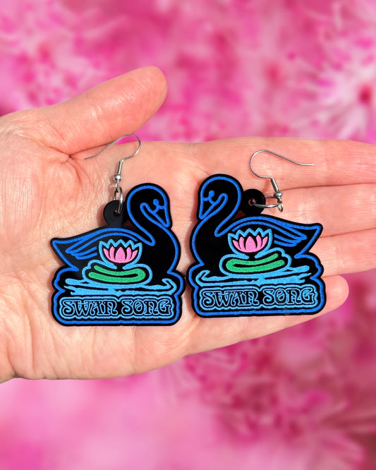 The OG Swan Label Earrings, Keychain, Brooch, or Magnet