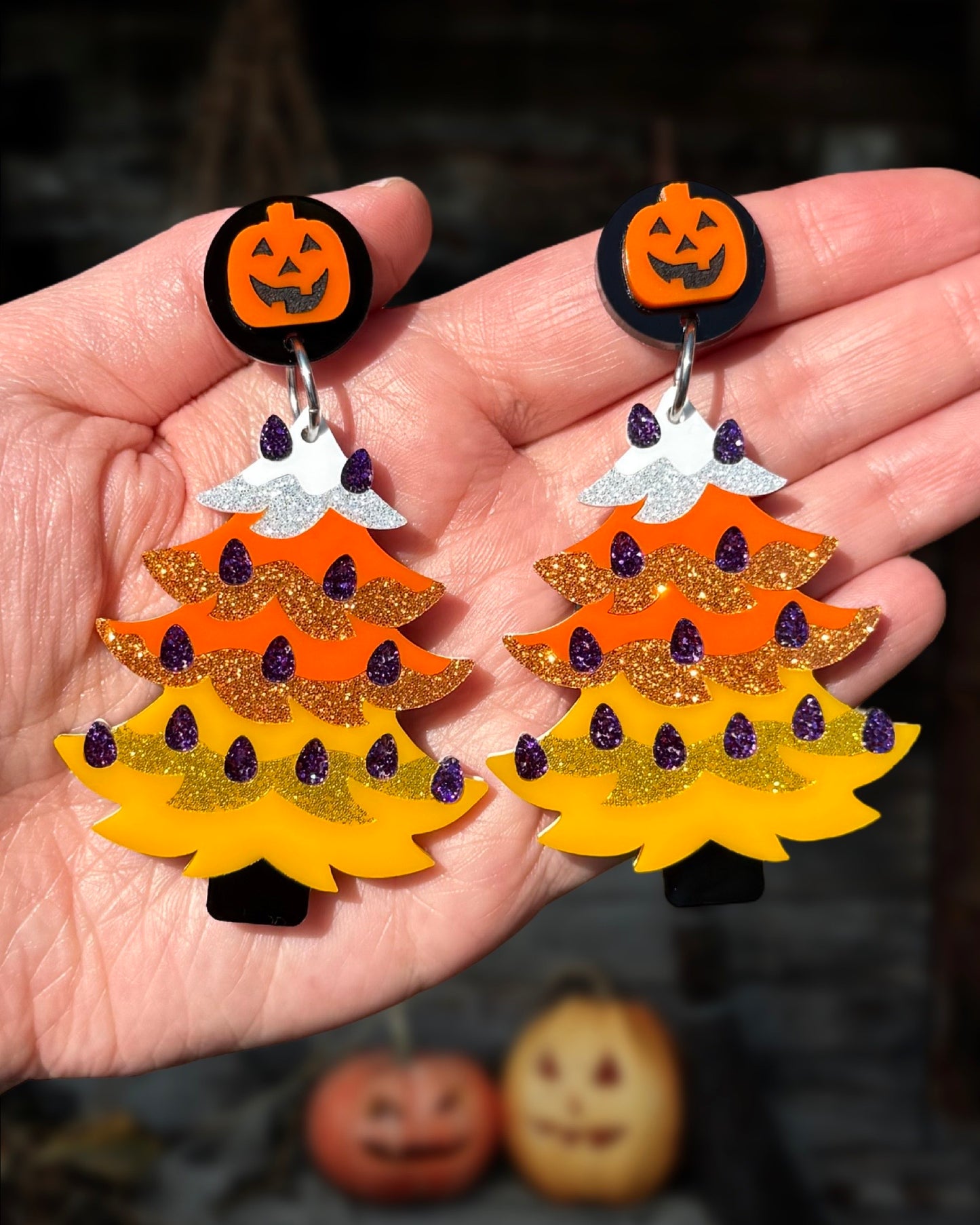 *PRE-ORDER* Halloween Ceramic Tree Statement Earrings, Brooch, Bolo Tie, or Magnet