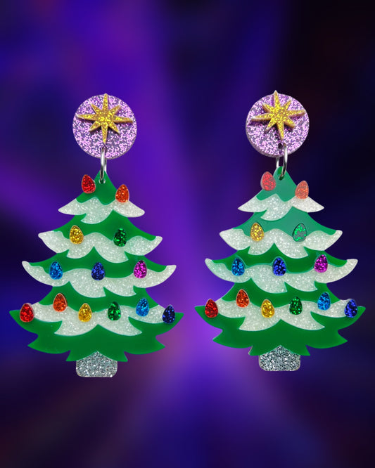 Green Ceramic Tree Statement Earrings