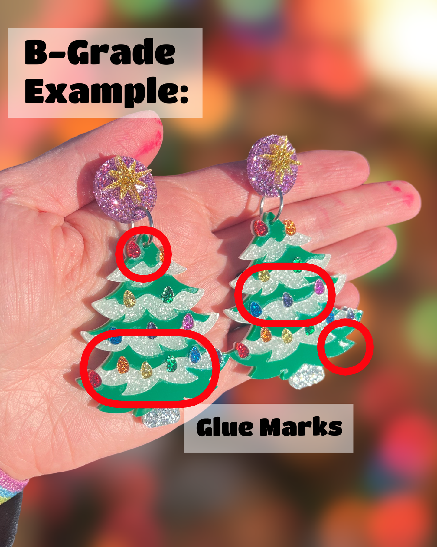 ***B-GRADE*** Green Ceramic Tree Statement Earrings