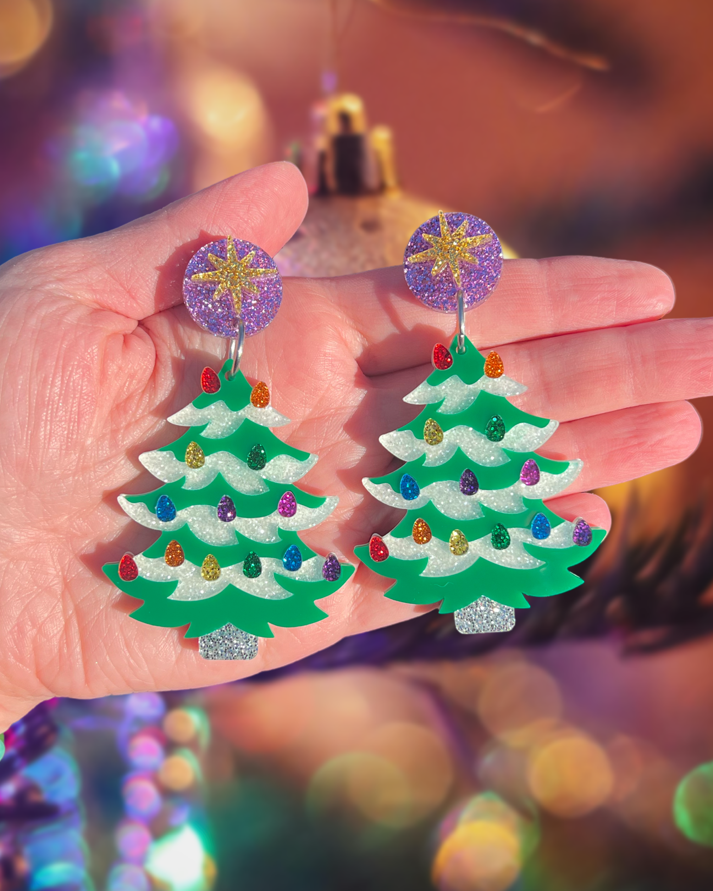 Green Ceramic Tree Statement Earrings