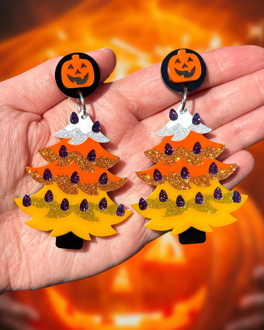 *PRE-ORDER* Halloween Ceramic Tree Statement Earrings, Brooch, Bolo Tie, or Magnet