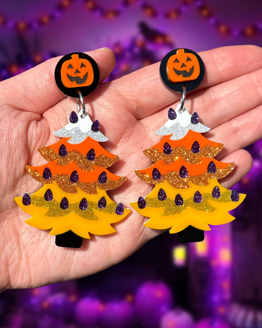 *PRE-ORDER* Halloween Ceramic Tree Statement Earrings, Brooch, Bolo Tie, or Magnet