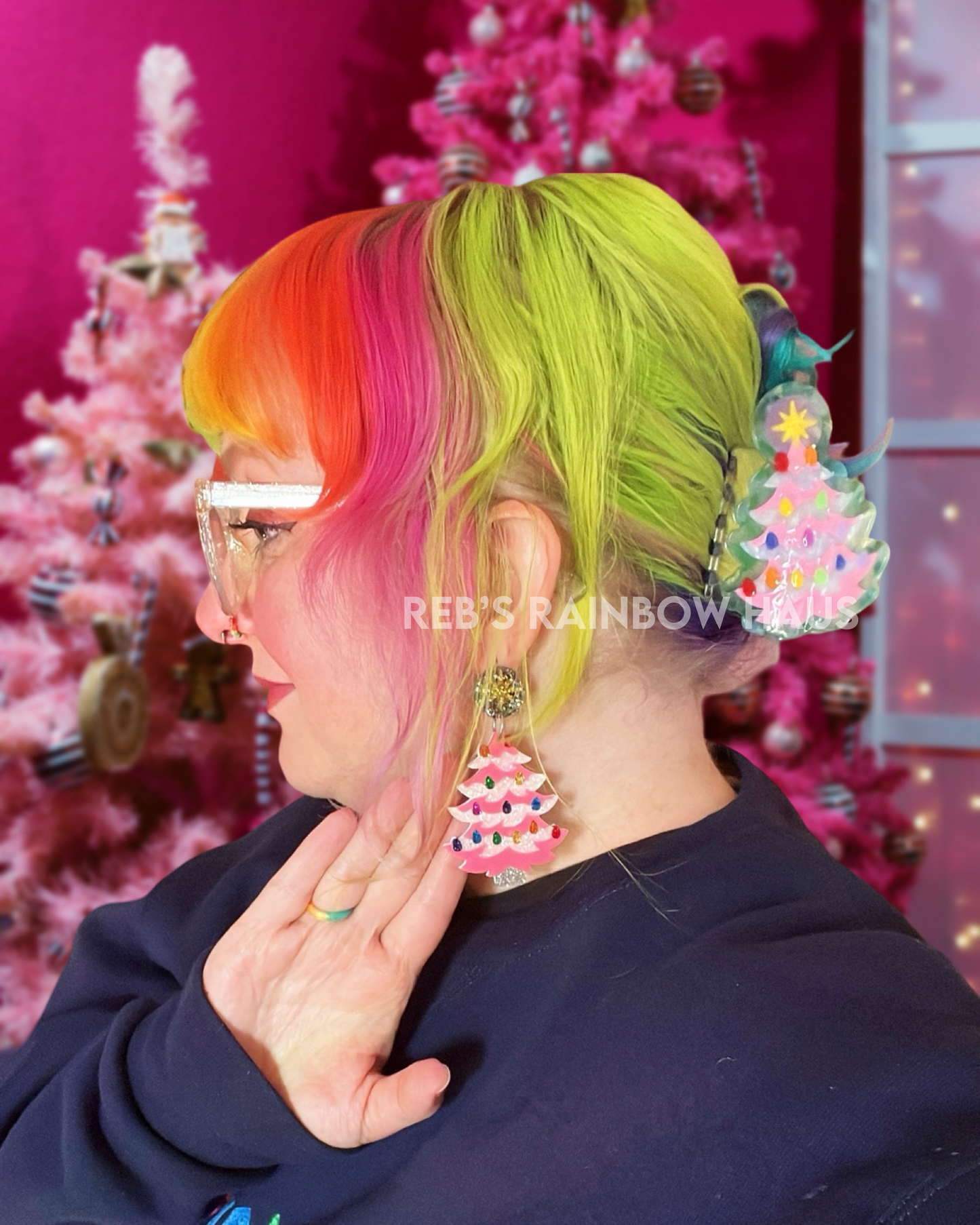 Pink Christmas Tree Hair Claw