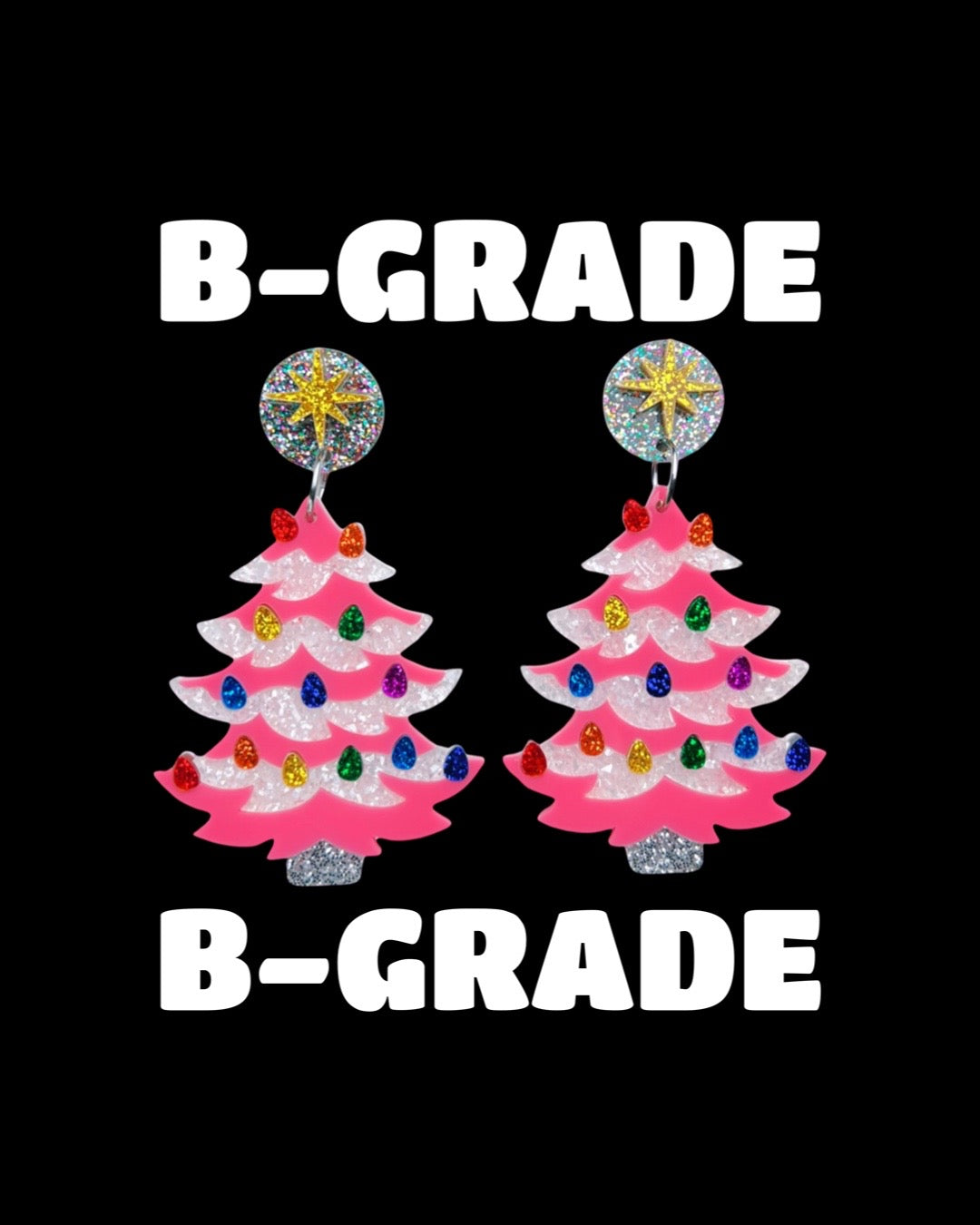 ***B-GRADE*** Pink Ceramic Tree Statement Earrings