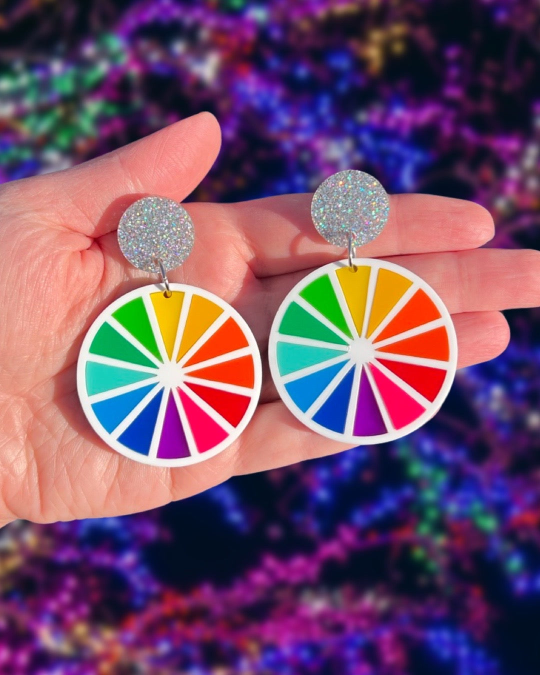 Rainbow Color Wheel Earrings