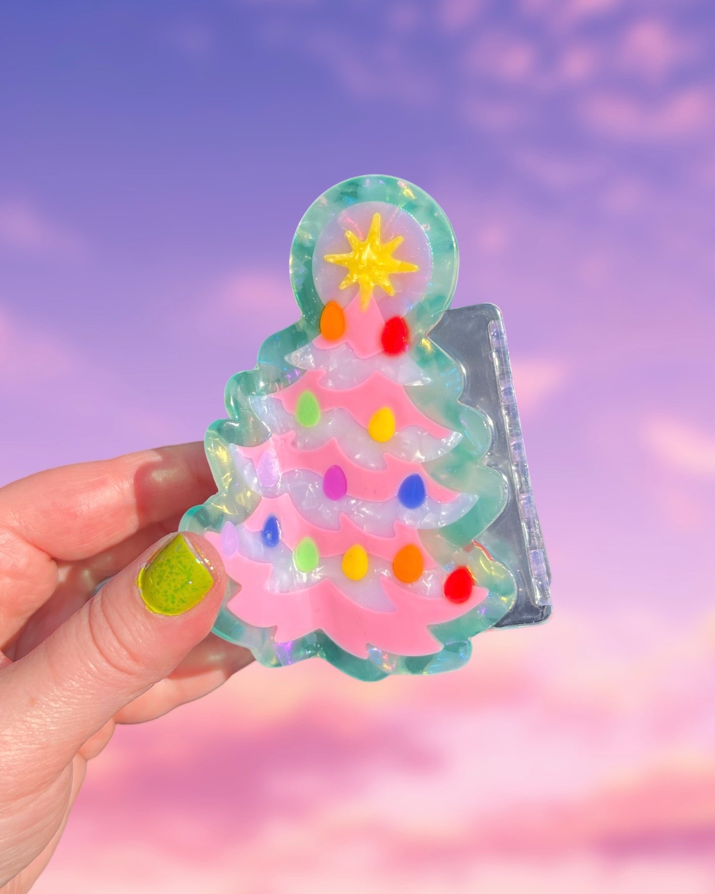 *PRE-ORDER* Pink Christmas Tree Hair Claw