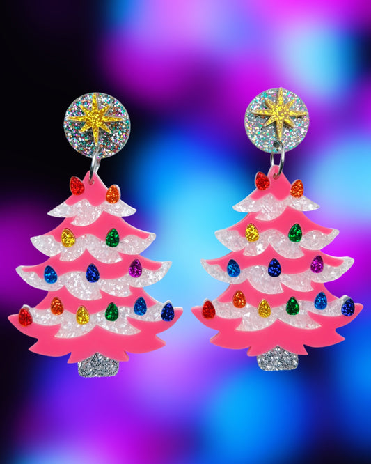 Pink Ceramic Tree Statement Earrings