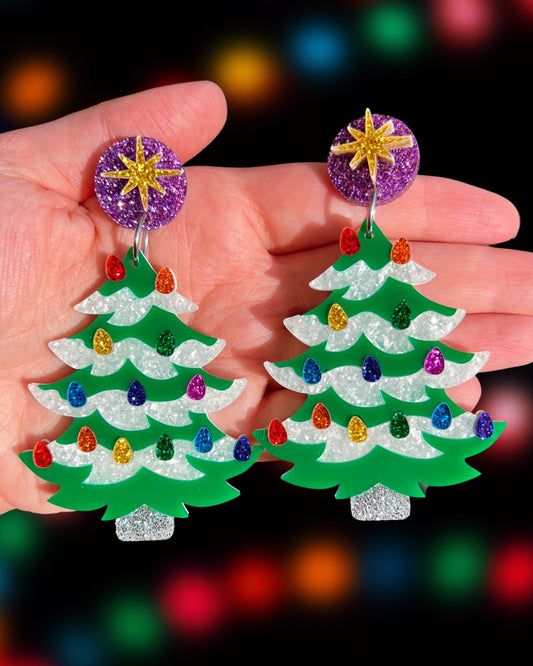 ***B-GRADE*** Green Ceramic Tree Statement Earrings