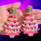 Pink Ceramic Tree Statement Earrings
