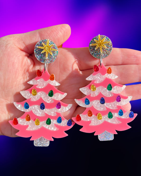 Pink Ceramic Tree Statement Earrings