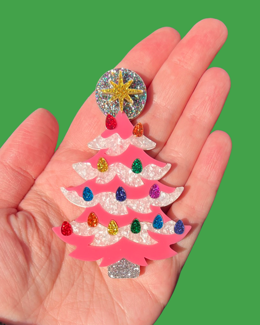 Pink Ceramic Tree Statement Brooch or Bolo Tie